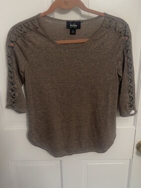by & by Taupe Lace-Up Sleeve Scoop Neck Top